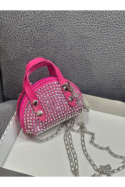 ESTUTE Geantă Crossbody Mini Pietre cu Curea Lanț 10x7 Cm