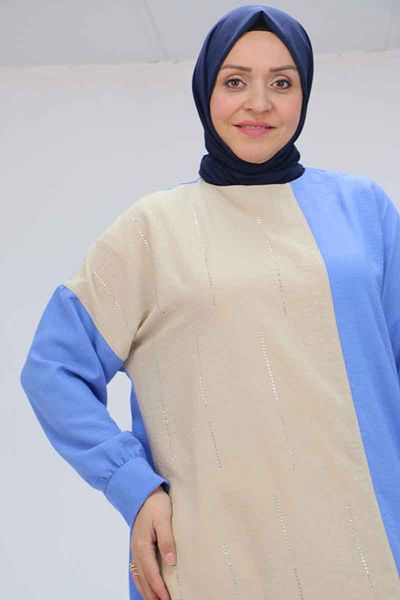 Eslina Large Size 58006 Linen Tunic - Two Color Combinations Selling in Indigo Unit