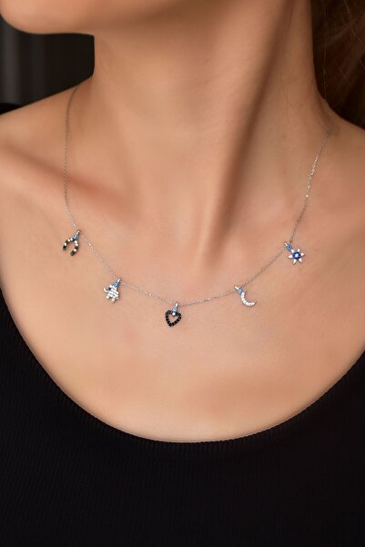 Papatya Silver 925 Ayar Gümüş Rodyum Kaplama Göz Mineli Zirkon Taşlı Şans Kolye