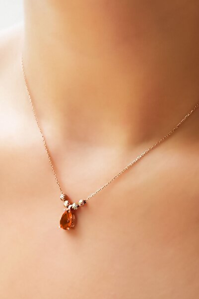 Papatya Silver 925 Ayar Gümüş Rose Kaplama Turuncu Damla Kenarları Çift Doric...