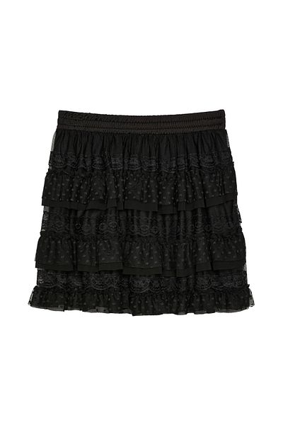 Quzu Black Lace Skirt - Layered Flounce