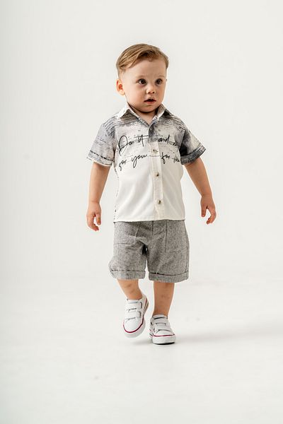 Titimixkids Boy's Slogan Printed Shorts Shirt Double Set 1-4 Years