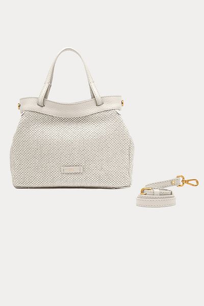 GIANNI CHIARINI Ottavia Leather Combination Straw Knit Shoulder Bag