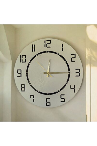 AA Shop Siyah Beyaz Renk Desenli Sayılı Hediyelik Ahşap Sessiz Duvar Saati 50cm