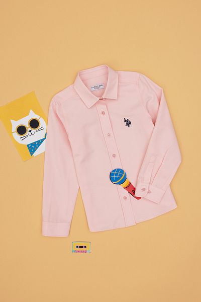 U.S. Polo Assn. Girl's Light Pink Long Sleeve Basic Shirt 50306588 -Vr078