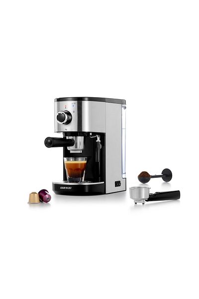 ALSAIF Electric Coffee Maker Espresso, Cappuccino, And Latte 2 Cups In Same Time, 1.2l 1470w Black/silver