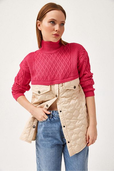 CALİENTE Pulover din tricot cu model cu diamante Fuchsia
