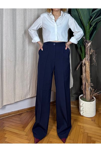 Bak'ap High Waist Palazzo Fabric Trousers with Pleated Waist Detail