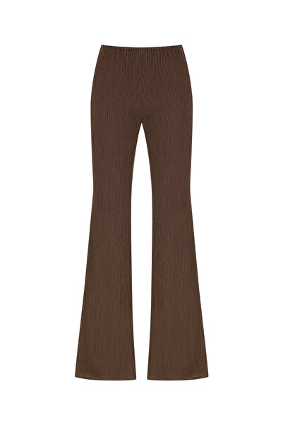 Nocturne Kadın Slim Fit Yüksek ve Elastik Belli İspanyol Paça Kahverengi Pantolon N25YN3337-KAHVE