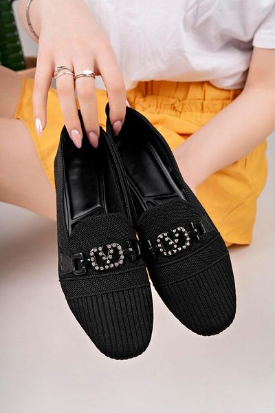 Aymood Tricotaj cu cataramă Balerina Negru Pantofi de balerină tricotați pentru femei Pantofi de damă Pantofi casual