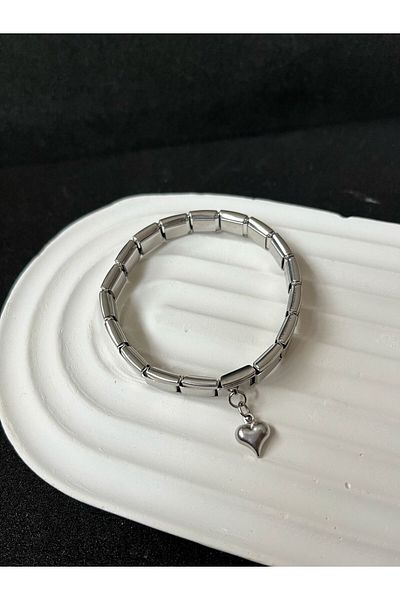 Sepetten Eve Steel Italian Charm Bracelet and Heart Silver Adjustable Italian Charm Steel Bracelet 18cm