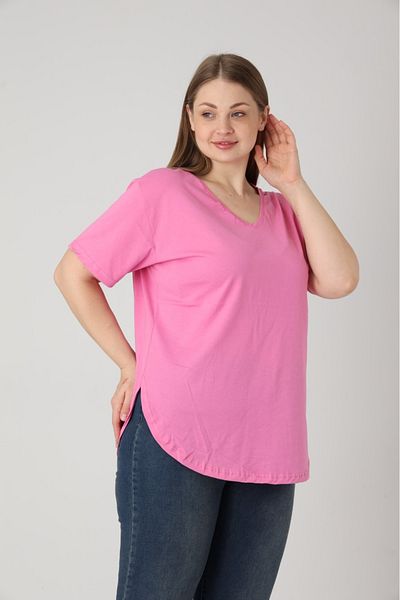 Orly More Slit Cotton Women's V-Neck Plus Size T-Shirt