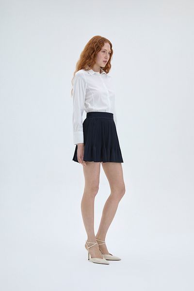 Quzu Navy Blue Skirt - Pleat Detailed