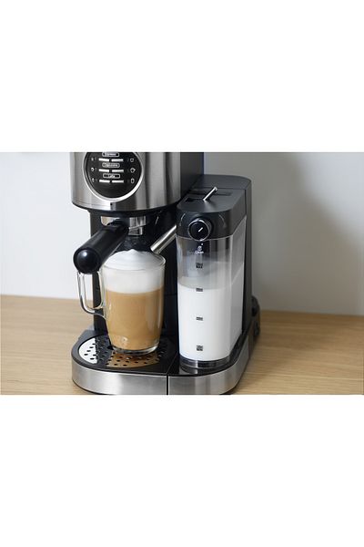 ALSAIF Electric Coffee Maker Espresso, Cappuccino, And Latte With Milk, 1.2l 1470w Black/chrome