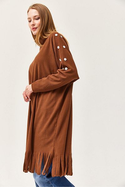 CALİENTE Button Detailed Tasseled Tunic Brown