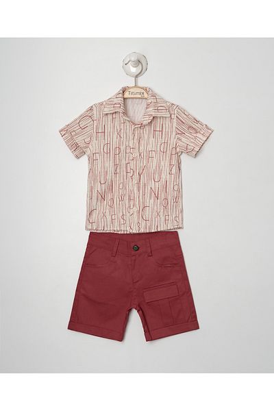 Titimixkids Boy's Stripe Detailed Shirt Shorts Double Set 1-4 Years