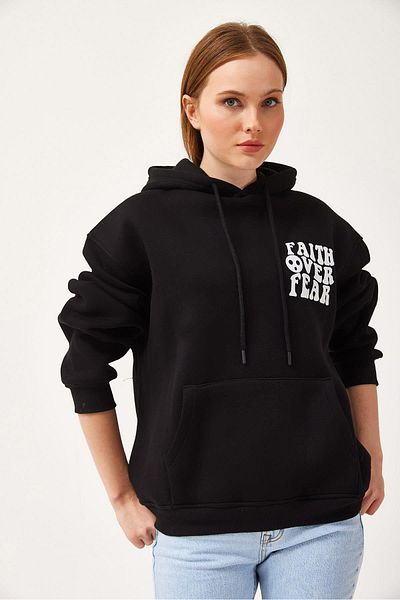 CALİENTE Oversize Hooded Kangaroo Pocket Sweatshirt Black