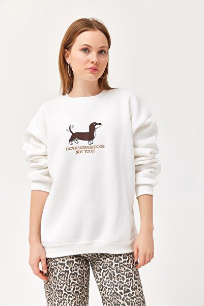 CALİENTE Embroidered Three-Strand Sweatshirt White