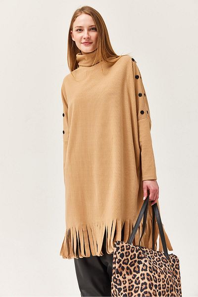 CALİENTE Button Detailed Tasseled Tunic Mink