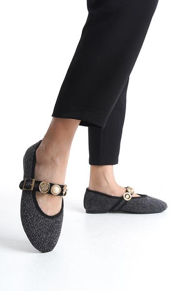 Bak Store Gray Smoked Shoes - Women's Flat Shoes Pearl Buckle Adjustable Band Lightweight Comfortable Work Office Daily