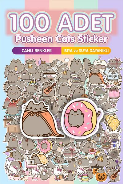 Piksel Grafik Cute Pusheen Cat Sticker Set 100 Pcs Pen, Laptop Notebook & Water Bottle Sticker
