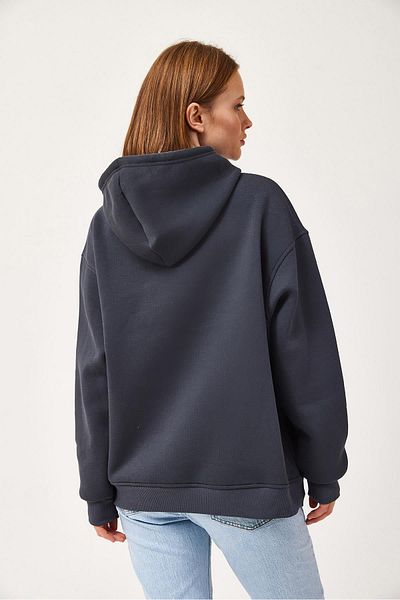 CALİENTE Oversize Hooded Kangaroo Pocket Sweatshirt Anthracite