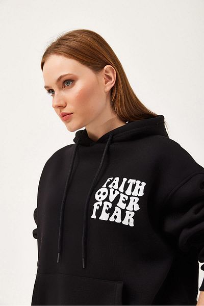 CALİENTE Oversize Hooded Kangaroo Pocket Sweatshirt Black
