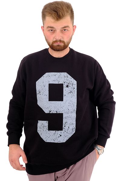 ModeXL Ανδρικό φούτερ μεγάλου μεγέθους Mode XL Μαύρο με 3 νήματα με στάμπα NINE U24528