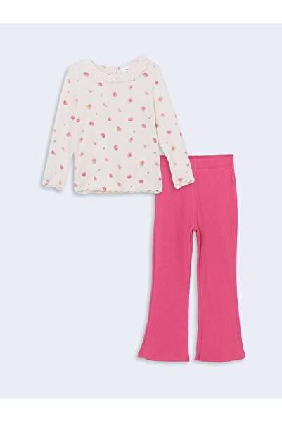 LC Waikiki Lcw Kids Ecru Floral Lace Girls' T-Shirt and Leggings 2-Piece