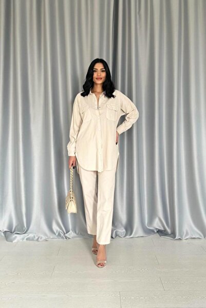 JANES Beige Shirt and Snap Fastener Pants Set