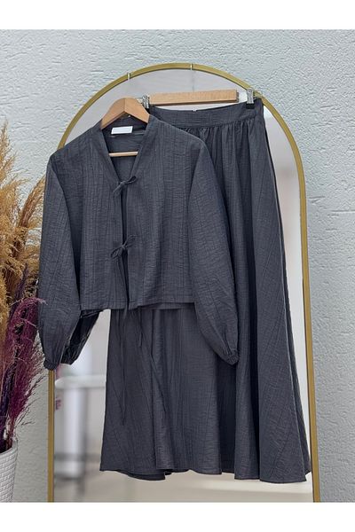 Ebrar Store Derya Laced Skirt Suit-Br8617 Anthracite