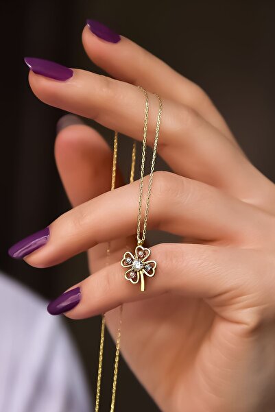 Papatya Silver 925 Ayar Gümüş Gold Kaplama Iki Renk Dorika Toplu Yonca Kolye