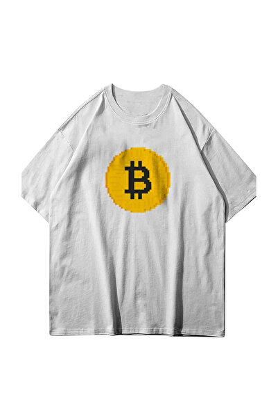 weywot Unisex Pixel Bitcoin White Tshirt