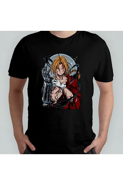 Pixxa Unisex FullMetal Alchemist Edward Elric 100% βαμβακερό μπλουζάκι με λαιμόκοψη μοντέλο 5