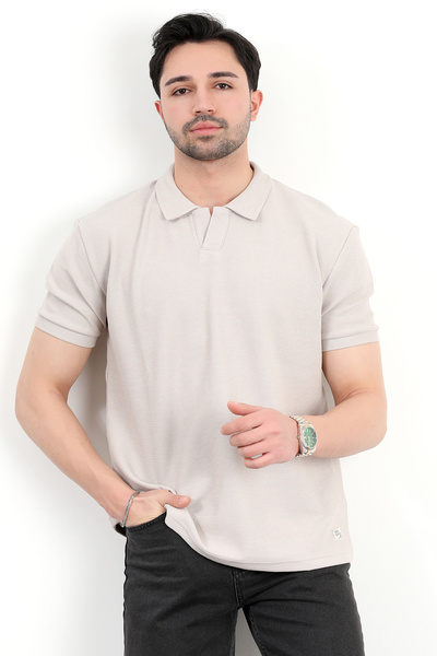 JB John Borners Ανδρικό μπλουζάκι με λαιμόκοψη Polo με ρυθμική εφαρμογή Stone - 25Y 2918