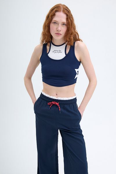 Quzu Navy Blue Halter Neck Tank Top