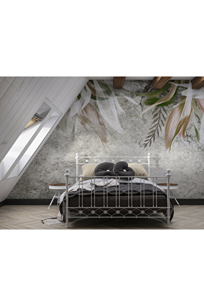 MORDENTE HOME GRİ ZEMİN ÜZERİNE YEŞİL YAPRAKLI DUVAR KAĞIDI (İSTENİLEN ÖLÇÜDE...