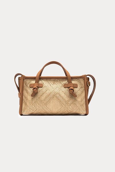 GIANNI CHIARINI Marcella Joy Leather Combination Raffia Knit Shoulder Bag