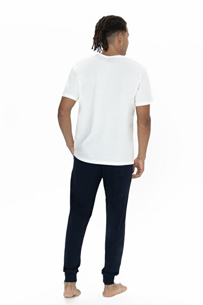 U.S. Polo Assn. U.S. Polo Assn. 18890 Men's Short Sleeve Bicycle Collar Leg Elastic Pajama Set-Ecru