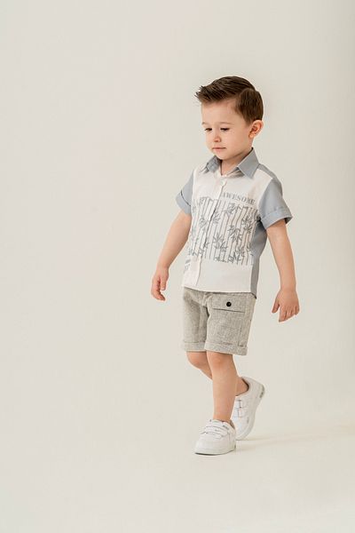 Titimixkids Boy's Leaf Patterned Double Suit Shirt Shorts 1-4 Years