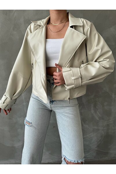 MEECY Műbőr széles ujjú bomber dzseki