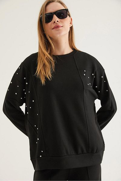 CALİENTE Stone Detailed Modal Sweatshirt Black