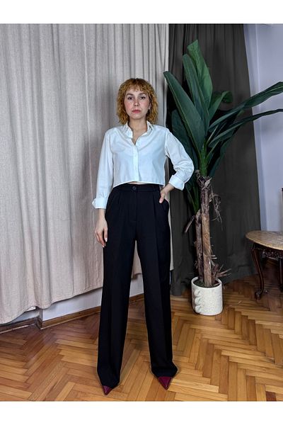Bak'ap High Waist Palazzo Fabric Trousers with Pleated Waist Detail