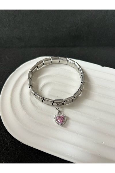 Sepetten Eve Steel Italian Charm Bracelet and Heart Silver Adjustable Italian Charm Steel Bracelet 18cm