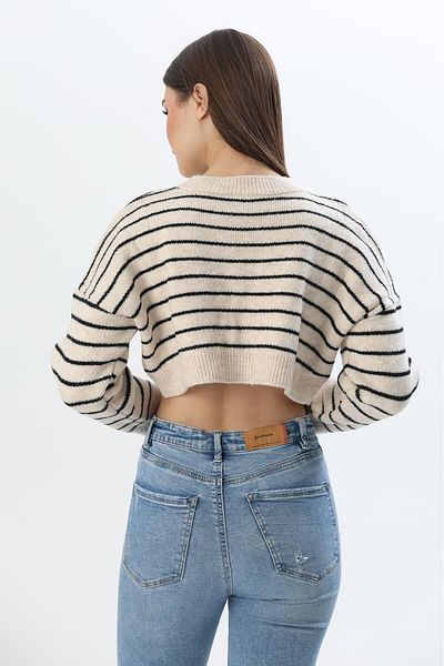 CALİENTE Pulover din tricot cu dungi subțiri Bej