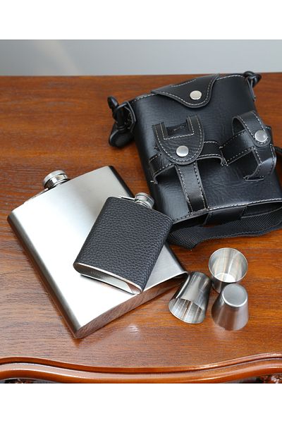 imsaconcept Metal Flask Set of 2 with Shot Glass