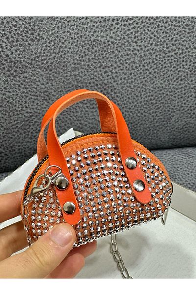 ESTUTE Geantă Crossbody Mini Pietre cu Curea Lanț 10x7 Cm