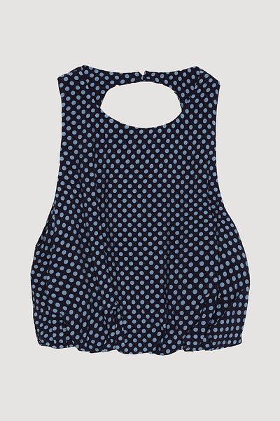 Quzu Navy Blue Low-Cut Back Spotted Blouse