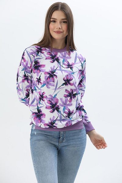 CALİENTE Flower Pattern Two Thread Sweatshirt Lilac