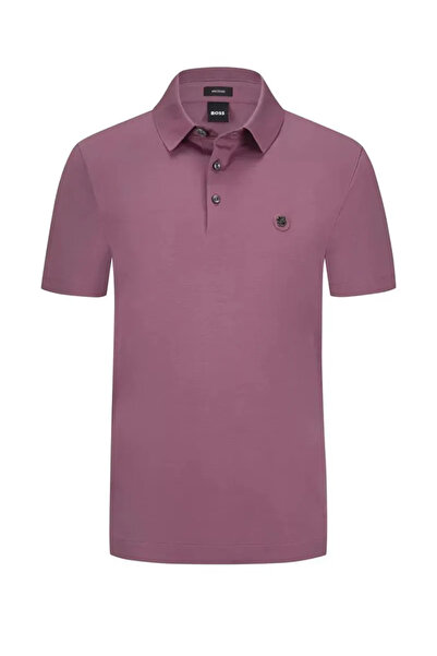 BOSS Erkek Polo Yaka Düğme Kapamalı Kısa Kol Mor Polo Yaka T-Shirt 50520297-524